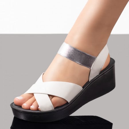 Sandale cu platforma dama albe cu argintiu ZEF08493
