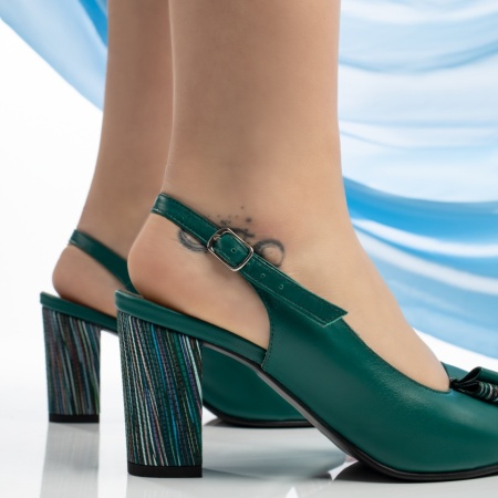 Sandale cu toc gros si bareta verzi din Piele naturala MOD13649, 3, modlet.ro