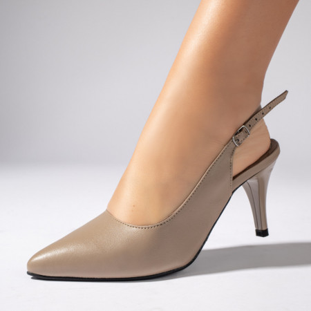 Sandale cu toc, Sandale cu toc subtire khaki dama din Piele naturala MOD11259, modlet.ro