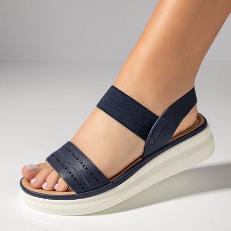 Sandale cu platforma, Sandale dama cu bareta elastica si perforatii albastre ZEF11610 - zeforia.ro