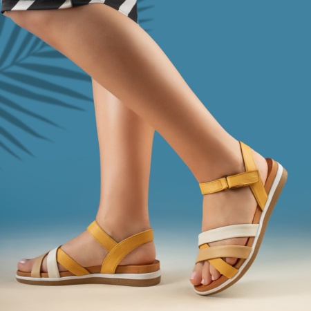 Sandale dama cu bareta galbene Piele naturala MOD13733, 3, modlet.ro