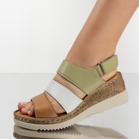 Sandale dama cu bareta si platforma albe din Piele naturala ZEF13643