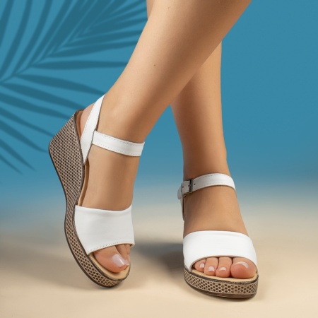 Sandale dama cu platforma albe din Piele naturala MOD13848, 3, modlet.ro