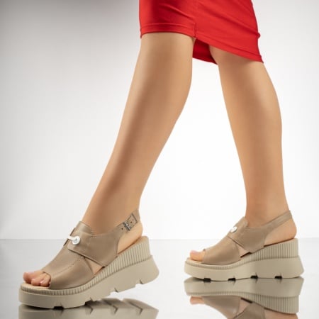 Sandale cu platforma, Sandale dama cu platforma bej din Piele naturala MOD13747, modlet.ro