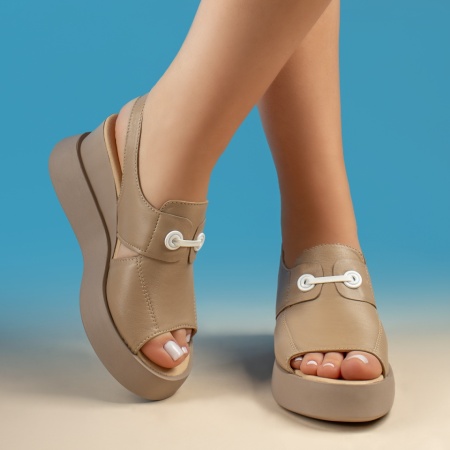 Sandale dama cu platforma bej din Piele naturala ZEF08901, 3, zeforia.ro