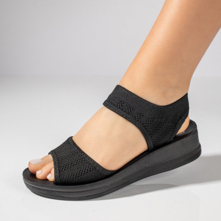 REDUCERI INCALTAMINTE, Sandale dama cu platforma din material textil negre MOD11521, modlet.ro