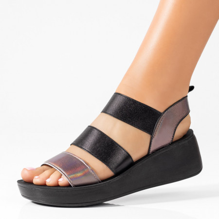 Sandale dama cu platforma gri inchis cu negru MDL04193