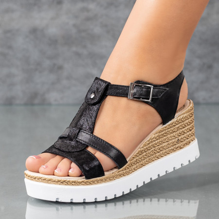 Sandale cu platforma, Sandale dama cu platforma negre din Piele naturala ZEF08906, zeforia.ro