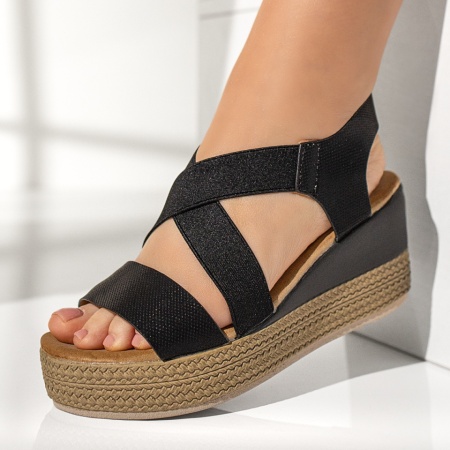 Sandale cu platforma, Sandale dama cu platforma negre MOD11583, modlet.ro