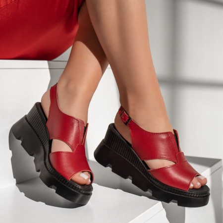 Sandale dama cu platforma rosii din Piele naturala ZEF13212, 4, zeforia.ro