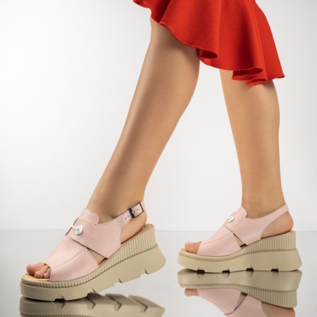 Sandale dama cu platforma roz din Piele naturala ZEF08901
