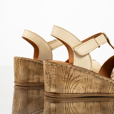 Sandale dama cu platforma si bareta bej din Piele naturala MOD13633, 4, modlet.ro