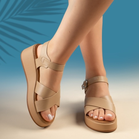 Sandale dama cu platforma si bareta bej ZEF13507