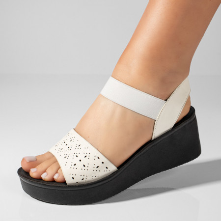 REDUCERI INCALTAMINTE, Sandale dama cu platforma si bareta elastica albe MOD08502, modlet.ro