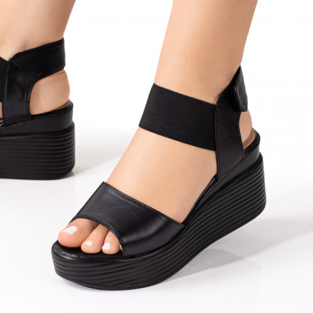 Sandale dama cu platforma si bareta elastica negre MDL04065