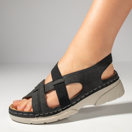 Sandale dama, Sandale dama cu platforma si bareta elastica negre MOD11585, modlet.ro