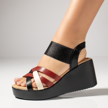 Sandale dama cu platforma si bareta elastica negre MOD13874, 3, modlet.ro