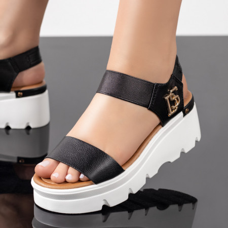 Sandale cu platforma, Sandale dama cu platforma si bareta elastica negre ZEF04039 - zeforia.ro