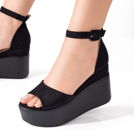 Incaltaminte dama, Sandale dama cu platforma si bareta pe glezna negre suede MOD08549, modlet.ro