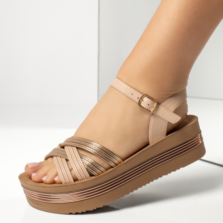 Sandale cu platforma, Sandale dama cu platforma si bareta roz deschis MOD13692, modlet.ro