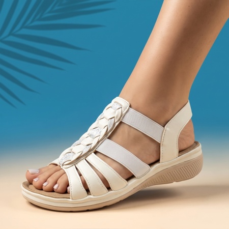 Sandale dama cu platforma si barete elastice albe EVA70, 2, modlet.ro