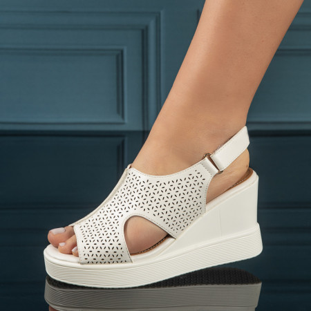 Sandale dama, Sandale dama cu platforma si inchidere cu scai albe MOD08512, modlet.ro