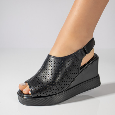 Sandale dama, Sandale dama cu platforma si inchidere cu scai negre MOD03742, modlet.ro