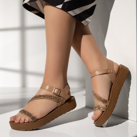 Sandale dama, Sandale dama cu talpa groasa bej MOD13387, modlet.ro