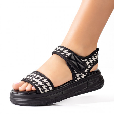 Sandale cu platforma, Sandale dama cu talpa groasa negre cu print ZEF09205 - zeforia.ro
