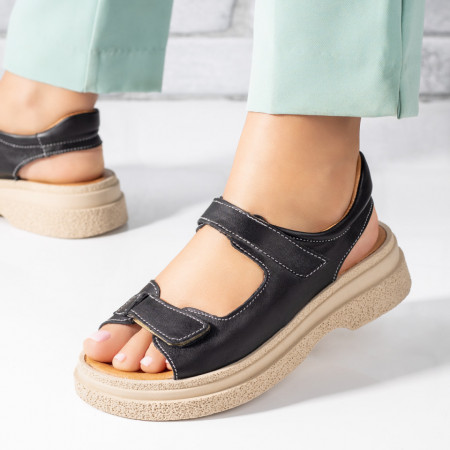 Incaltaminte dama, Sandale dama cu talpa groasa negre din Piele naturala MOD09369, modlet.ro