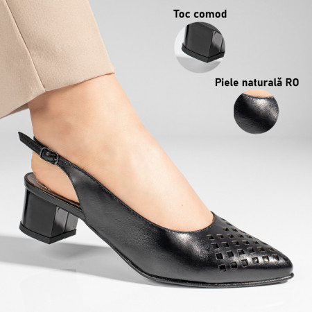 Sandale dama cu toc gros negre din Piele Naturala MOD11304, 3, modlet.ro