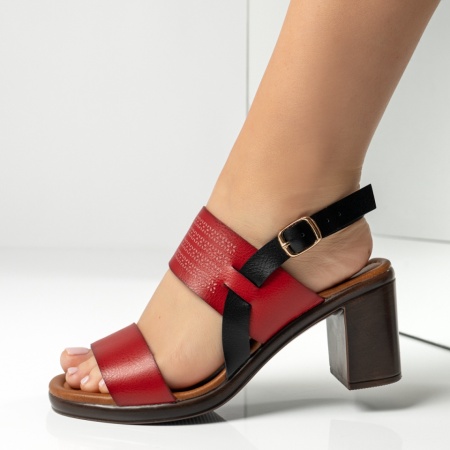 Sandale dama cu toc gros rosu cu negru ANA35, 2, modlet.ro