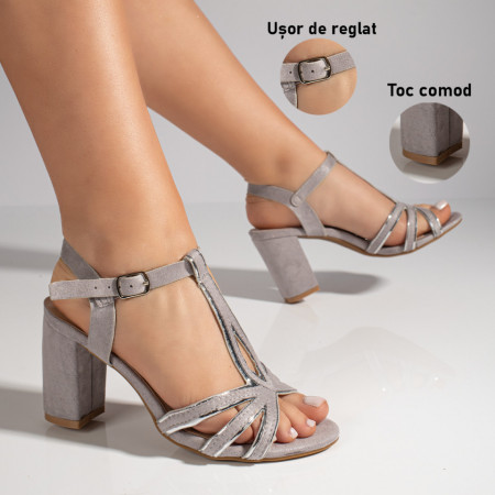 Sandale dama cu toc gros si bareta gri suede MOD11498, 3, modlet.ro