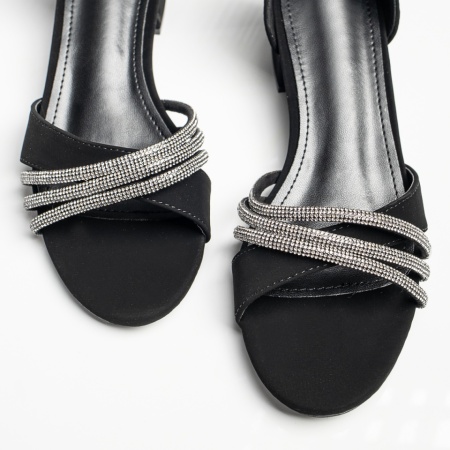 Sandale dama cu toc mic si strasuri negre suede MOD11717, 4, modlet.ro