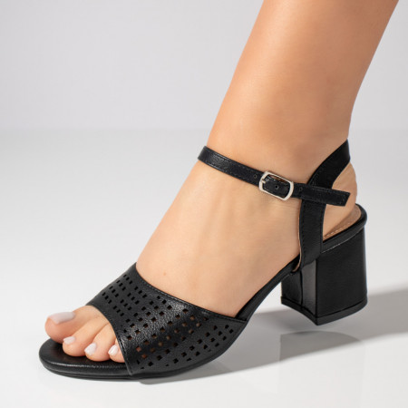 Sandale cu toc, Sandale dama cu toc si bareta negre MOD08811, modlet.ro