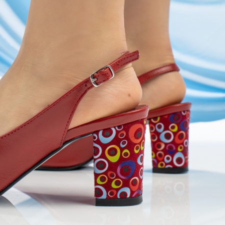 Sandale dama cu toc si imprimeu rosii din Piele naturala MOD13748, 2, modlet.ro