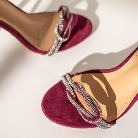 Sandale dama cu toc si pietre aplicate mov suede LIA63, 2, modlet.ro