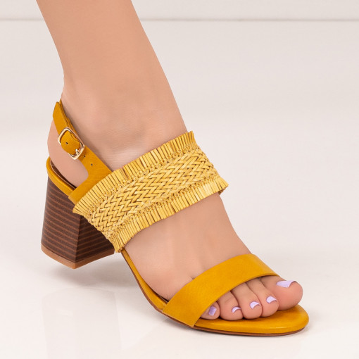 Sandale dama galbene elegante cu toc gros MDL04547