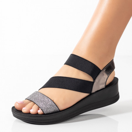 Sandale cu platforma, Sandale dama gri glitter cu talpa groasa si bareta elastica ZEF09304 - zeforia.ro