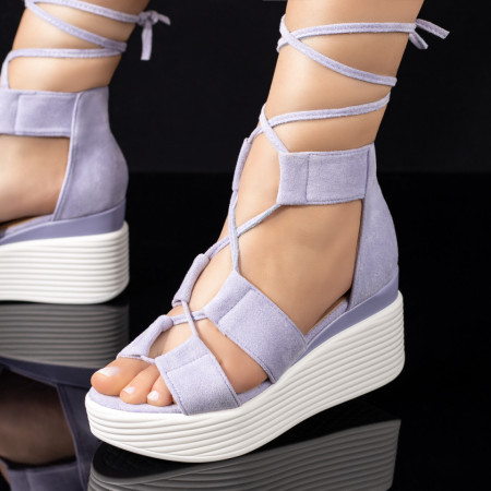 Incaltaminte dama, Sandale dama mov suede cu platforma si inchidere snur MOD03996, modlet.ro