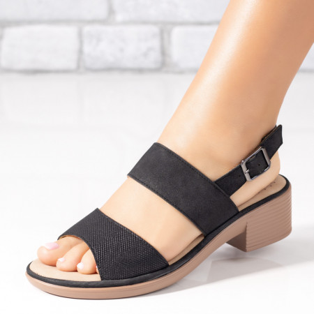 Sandale cu toc, Sandale dama negre cu toc gros MOD09286, modlet.ro