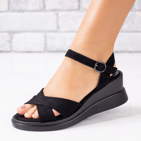 Incaltaminte dama, Sandale dama negre suede cu platforma MOD09036, modlet.ro