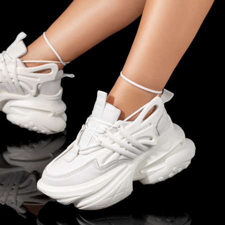 Adidasi dama, Sneakers dama albi cu talpa groasa ZEF10066 - zeforia.ro