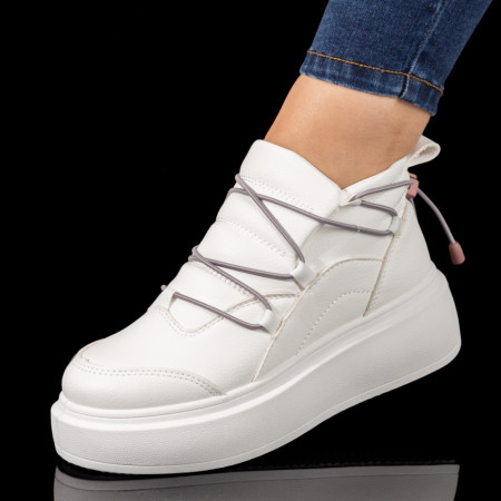 Sneakers dama, Sneakers dama cu siret elastic albi ZEF10123 - zeforia.ro