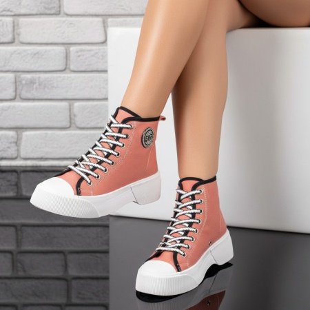 Tenisi dama cu siret si strasuri roz cu negru MOD09962, 2, modlet.ro