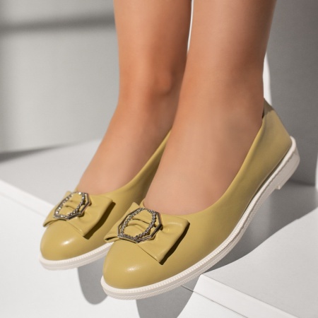 Balerini si Mocasini Dama, Balerini dama cu accesoriu decorativ galbeni MOD11010, modlet.ro