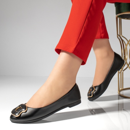 Balerini si Mocasini Dama, Balerini dama cu accesoriu decorativ negri MOD11198, modlet.ro