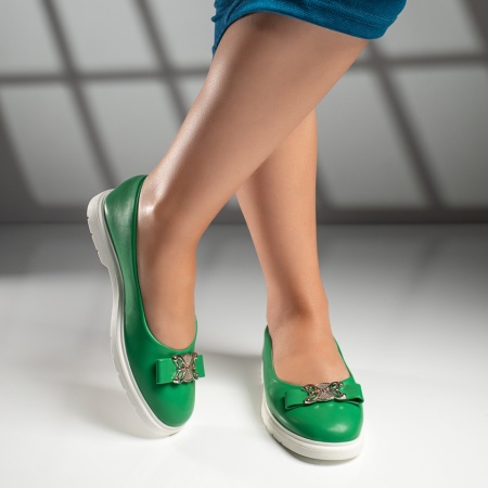 Balerini si Mocasini Dama, Balerini dama cu fundita si accesoriu metalic verzi MOD11659, modlet.ro