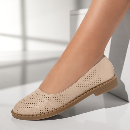 Balerini si Mocasini Dama, Balerini dama cu talpa joasa si perforatii bej MOD05786, modlet.ro