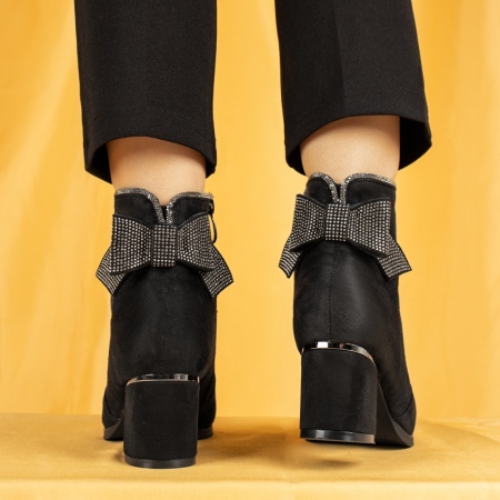 Botine dama cu fundita si toc gros negru suede MOD14085, 2, modlet.ro